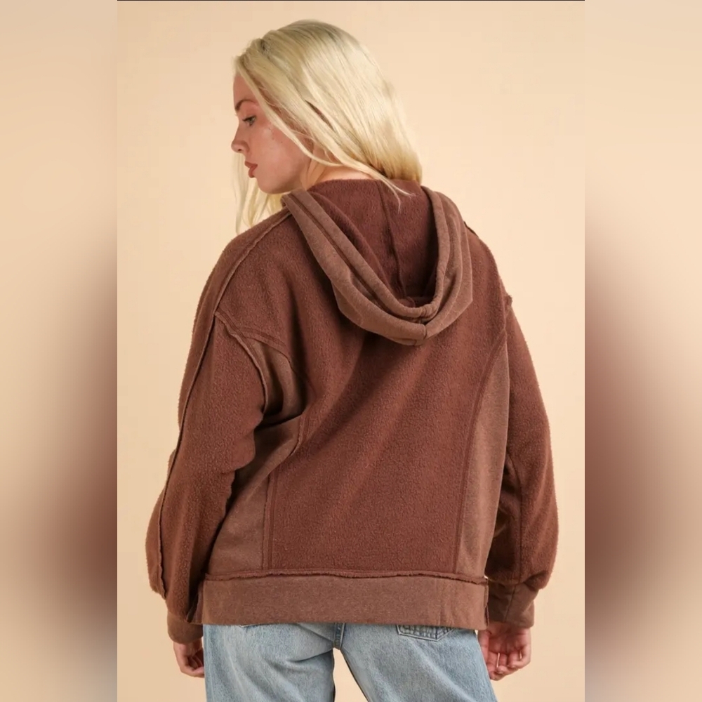 Mineral Washed Oversized Casual Hoodie Knit Top - Picture 3 of 4